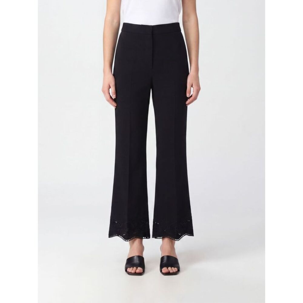 Twinset High-Waisted Flared Trousers In Viscose-Blend With Lace Inserts